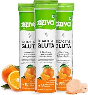 Bioactive Glutathione Tablets for Radiant Skin - 45 Effervescent Tablets (Pack of 3) | L-Glutathione, Hyaluronic Acid, Vitamin C for Skin Glow & Anti-Pigmentation | Orange
