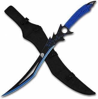 REAT Ninja Sword with Sheath, 26" Fantasy Full Tang Desgin,440 Stainless Steel Blade with Black/Blue Coating,Non-silp Cord-Wrapped Handle,Real Swrods for Adults(Blue)