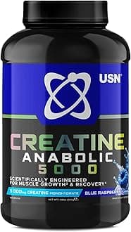 Creatine Anabolic 5000 – All-in-One Muscle Growth & Recovery Powder, 5000mg Creatine Monohydrate + 3000mg BCAAs, Low Sugar, Blue Raspberry Flavour, 900g (30 Servings)