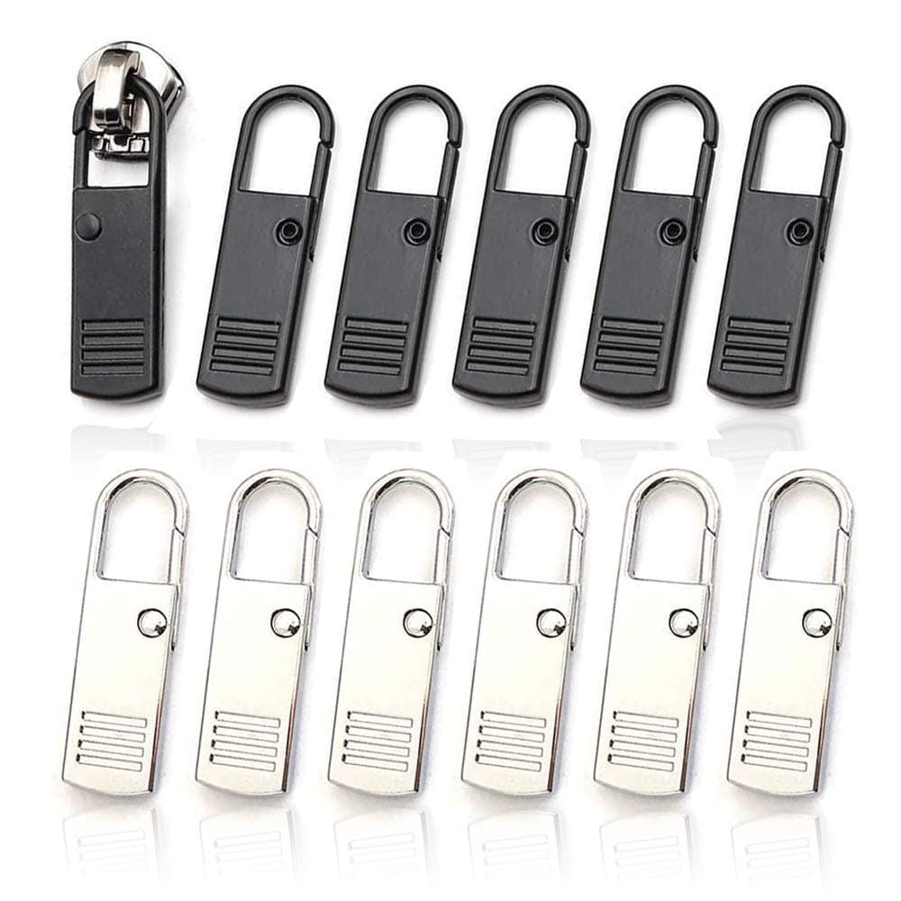 Zipper Handle Replacement,Zipper Pull-Tab Replacement, 12 PCS Zipper Pull ,Metal Zipper Puller, Zipper Head, Handle Replacement Zip Pull for Cloth Suitcase Backpack Jacket