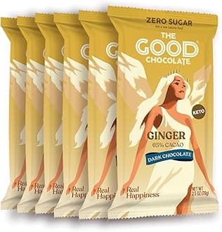 THE GOOD CHOCOLATE – Ginger Dark Chocolate Bars with Zero Sugar & Lower Net Carbs – Keto Chocolate Bar with Lower Calories, All Natural and Non-GMO Keto Snacks, 2.5 oz (6 Bars Value Pack)