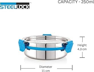 STEELLOCK PRO Stainless Steel Container/Dabba with Steel Lid Airtight for Food Storage, Easy to Carry, Leak Proof and Stackable (SLP-130/250 ML).