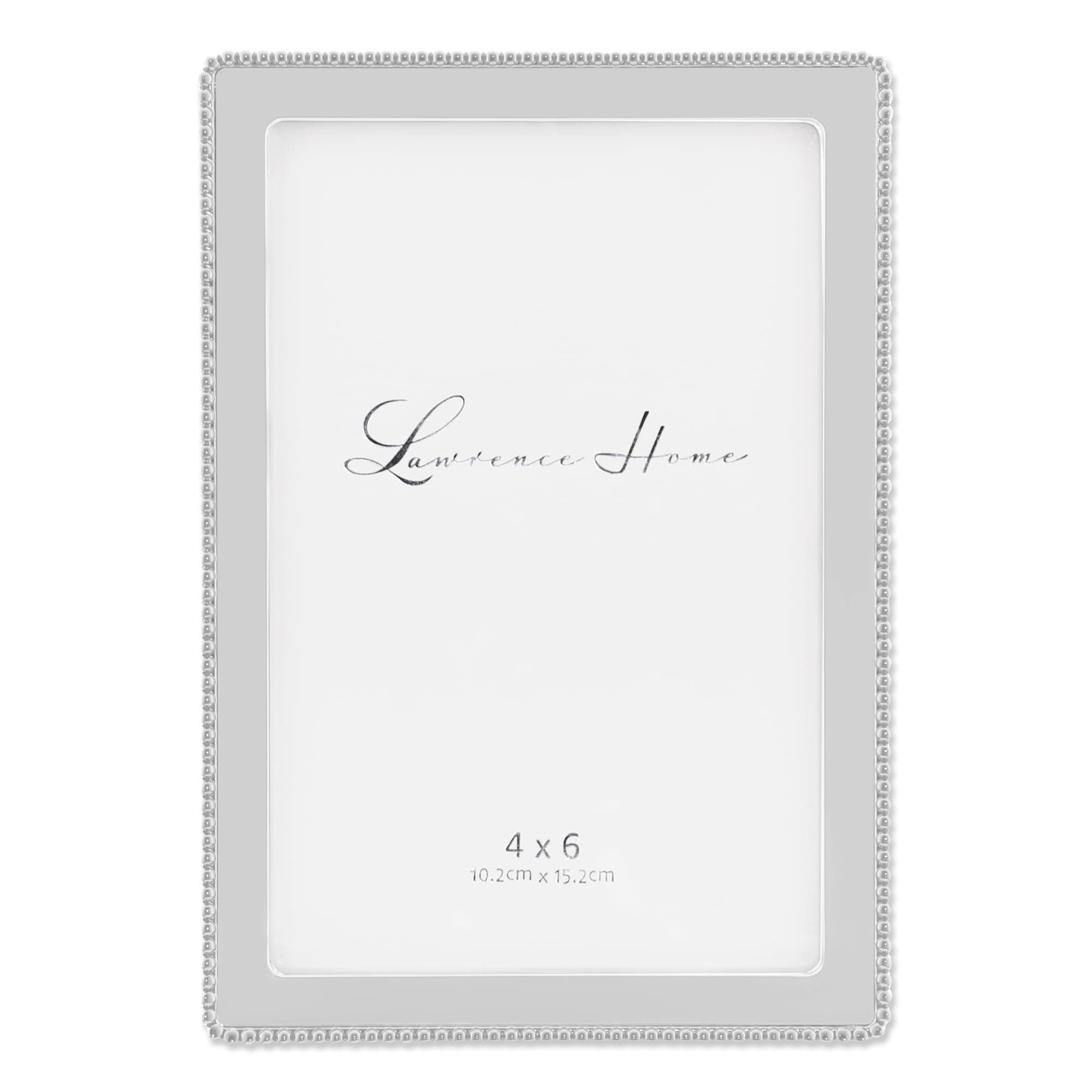 Metal Picture Frame with Delicate Outer Border of Beads, Silver, 4x6