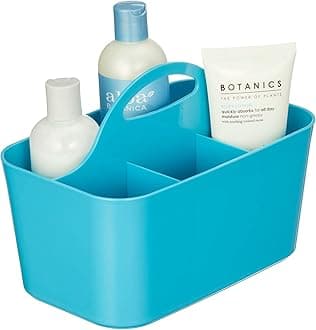 mDesignSmall Plastic Shower/Bath Storage Organizer Caddy Tote with Handle for Dorm, Shelf, Cabinet - Hold Soap, Shampoo, Conditioner, Combs, Brushes, Lumiere Collection, Ocean Blue