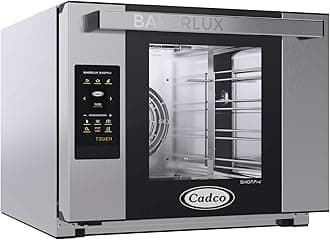 Cadco XAFT-04HS-TD 23 5/8" Bakerlux Touch Half-Size Heavy-Duty Digital Convection Oven w/Bottom Hinged Glass Door for Restaurant Hotel Food Truck Concession, 4 Shelves, Stainless Steel, 208/240V, NSF