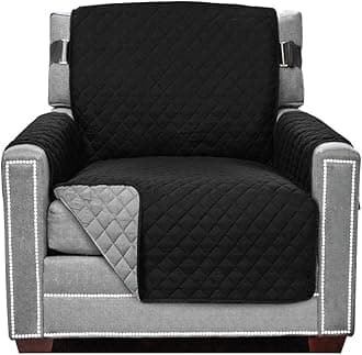 Sofa Shield Patented Chair Slipcover, Reversible Tear Resistant Soft Quilted Microfiber, 23” Seat Width, Durable Furniture Stain Protector with Straps, Washable Cover for Dogs, Kids, Black Gray