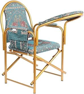 REBENUO Muslim Prayer Chair Islamic Velvety Comfortable Cushioned Chair With Armrest And Side Pocket Foldable Chair for Sujud. (Blue)