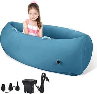 Sensory Peapod Chair for Kids, 60" Inflatable Peapod for Children, Sensory Toys for Kids with Autism, Inflatable Peapod Canoe with Electric Air Pump, Light Blue