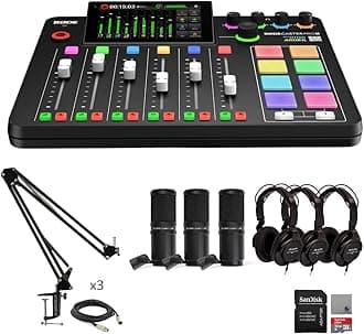 Rode RODECaster Pro II Audio Production Studio Bundle with 3x Zoom ZDM-1 Podcast Mic Packs, StreamEye Adjustable Boom Arms, 32GB microSD Card and StreamEye Polishing Cloth