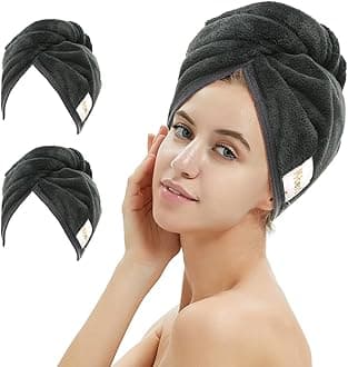 M-bestl 2 Pack Microfiber Hair Towel Wrap,Hair Drying Towel with Button,Absorbent and Anti-frizz Head Towel to Dry Hair Quickly (Black), 25.6*9.8inch/65*25cm