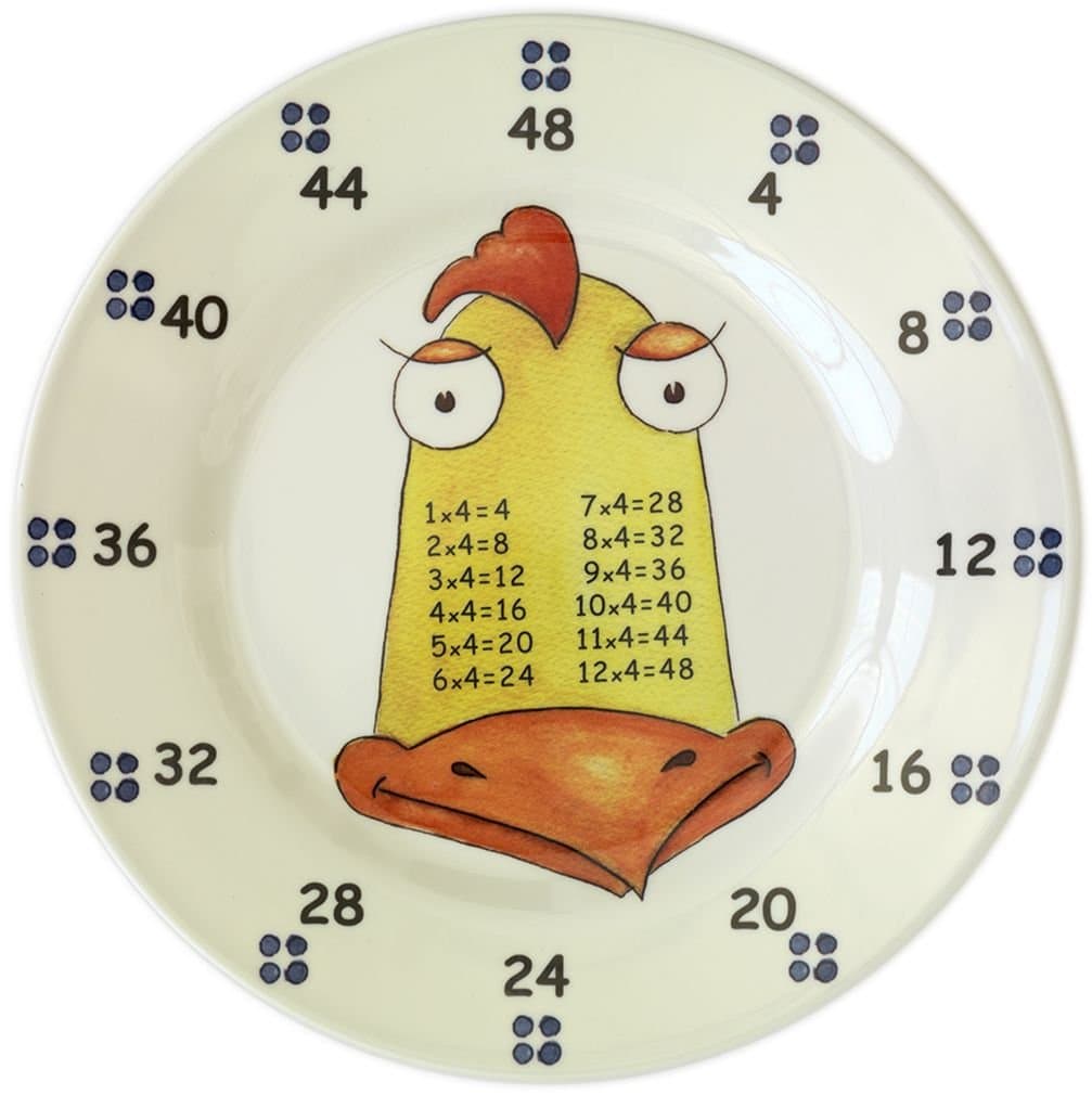 theMultiples Times Table Dinnerware Rooster Four-Midable 9 inch Melamine Plate