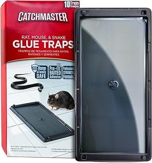 Catchmaster Baited Glue Traps by - 10 Pre-Baited Trays, Ready to Use Indoors. Rat Mouse Snake Exterminator Plastic Sticky Adhesive Easy No-Mess Simple Non-Toxic Disposable - Made in the USA
