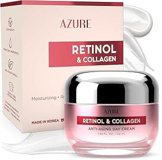 Azure Cosmetics Retinol & Collagen Day Cream - Anti Aging, Restoring & Hydrating Moisturizer - Reduces Fine Lines, Evens Tone - 50mL / 1.69 fl.oz.