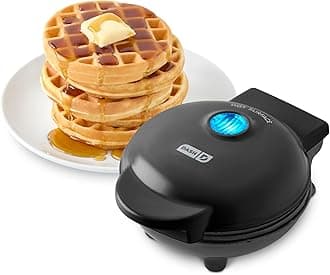 Mini Waffle Maker- Compact Electric Iron for Creative Homemade Treats - PTFE nonstick surface - Easy-to-Clean - Perfect for Kids & Families - Black