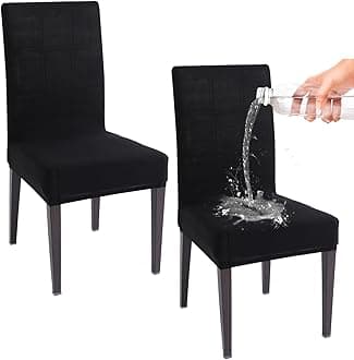 HOKIPO Water-Resistant Slipcovers for Dining Chair, Pack of 2, Black (AR-4916-BLK*2)