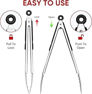 Stainless Steel Tongs Set, Food Grade Stainless Steel Kitchen Tongs, Heat Resistant 600 Degrees, for Cooking, BBQ Barbecue, Grilling, Buffet, Serving (7"+9"+12")