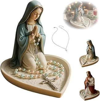 Virgin Mary Jesus Rosary Holder, Sacred Catholic Sculpture Religious Blessed Statue, Elegant Our Lady Prayer Resin Jewelry Box for Necklace Rings, Gift for Women Home Office Desktop Decor(Mary)