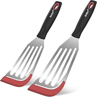 Fish Spatula Turner Set of 2, Heat Resistant Silicone Edge Slotted Fish Spatulas for Nonstick Cookware, Flexible and Thin Stainless Steel Kitchen Cooking Spatula Flipper for Fish, Egg, Pancake