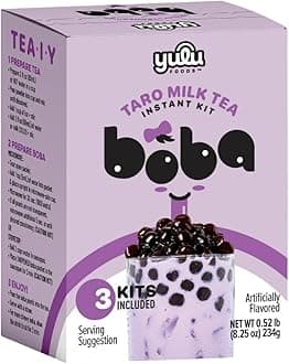 YULU FOODS Instant Bubble Pearl Taro Milk Tea Kit with Authentic Brown Sugar Tapioca Pearls - Ready in Under One Minute, Paper Straws Included – 3 Servings.