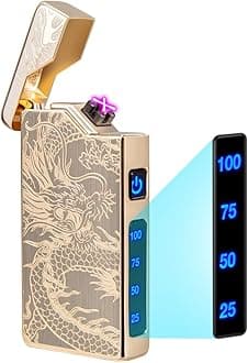 Electric Lighter USB Rechargeable, Dual Arc Plasma Lighter, Windproof Flameless Lighters, Electronic Lighters with LED Battery Indication Gifts for Men Boyfriend Husband (Dragon Gold)