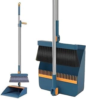 Broom and Dustpan Set for Home, Dustpan and Broom Set, Upright Stand Up Broom and Dustpan Combo for Home Kitchen Office Courtyard Lobby Indoor Floor Cleaning Use Dustpan and Broom Set