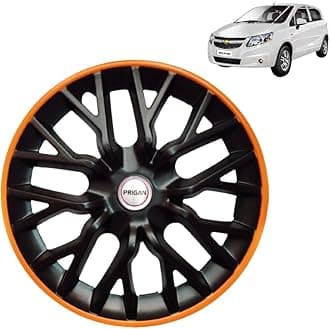 PRIGAN Wheel Cover for Chevrolet SAIL U-VA 14 Inch Black Orange Wheel Cap (Available in 12,13,14 Inch) (Set of 4 Pcs) (Press Fitting) Model- Power GT Orange-14