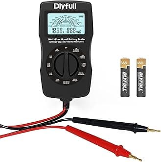 Dlyfull Universal Battery Tester with LCD Display, Small Digital Battery Voltage Resistance Checker for Ni-MH, Ni-CD, Li-ion, Alk & LiFe04 Batteries(AA AAA C D 9V 12V 18650 CR123A 2CR5 CR2032 Cells)