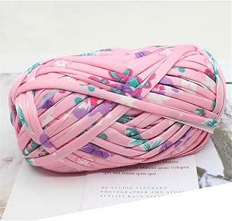 1 PCS Colorful T-Shirt Yarn Knitting Yarn Fabric Crochet Cloth for DIY Knitted Fabric Art (#43 Pink Flower)