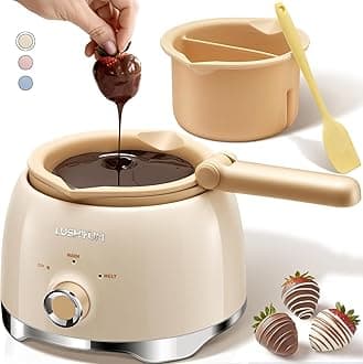LUSHYUM Chocolate Melting Pot Candy Melts Melter with 2 Insert Pots and Spatula, 4 Cups Capacity Warmer Machine, Ideal Dipping Tool Kitchen Supplies for Making Cake Pop Covered Strawberries Fondue