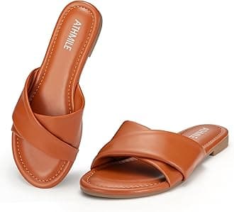 ATHMILE Sandals Women Dressy Summer Flat Comfortable Fashion Beach Cute Ladies Slides Leather Casual Dress Women's Sandals 2025 Size 6-11