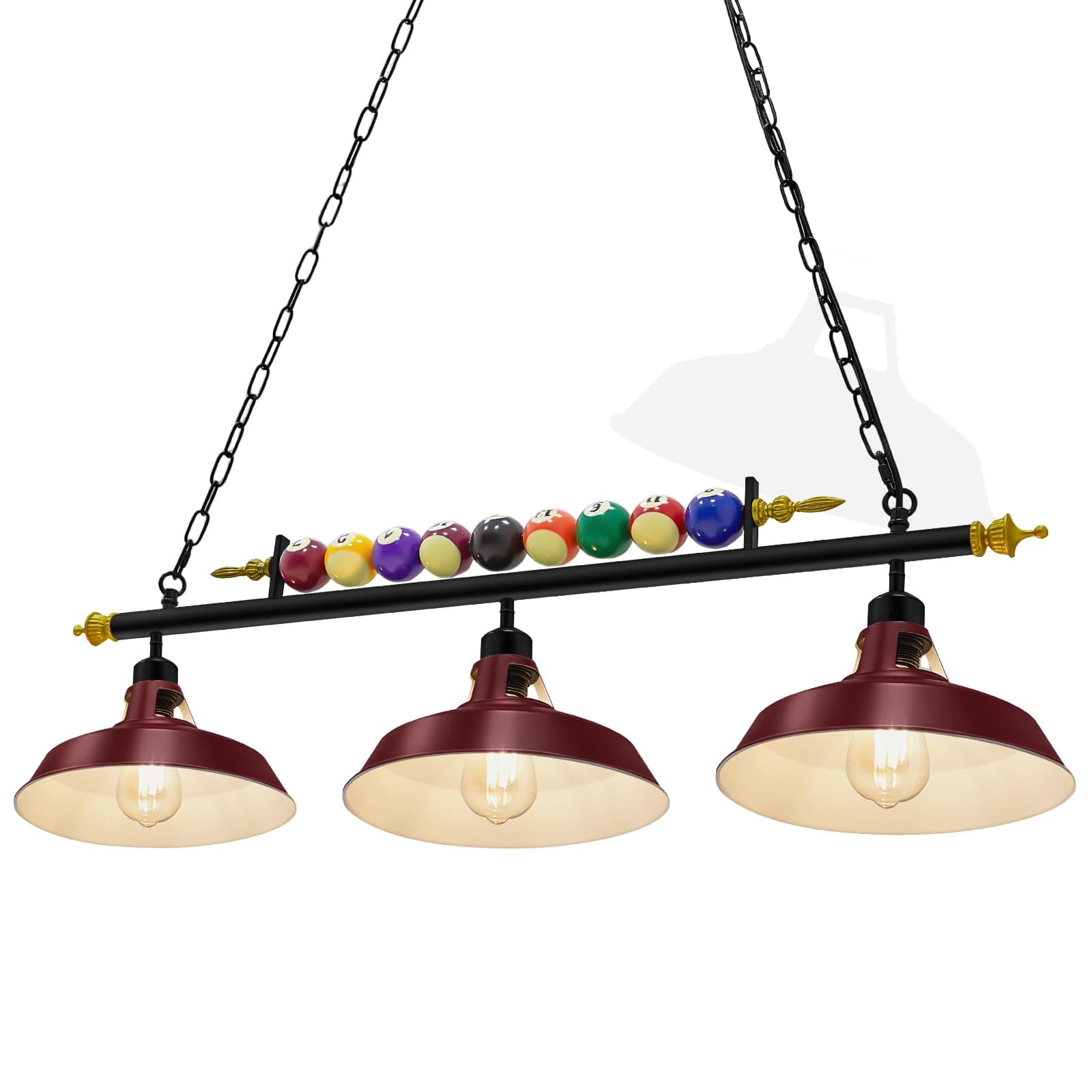 Metal Shades 3 Lights Burgundy Red Pool Table Lights