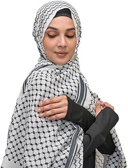 Palestine Scarf Arab Keffiyeh,Muslim Women's Chiffon Hijab Shawl Printed,Keffiyeh Arab Unisex Scarves 28 * 71inches (Grey, onesize)