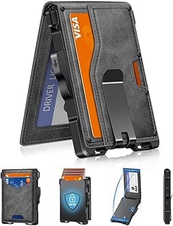 GHUKY Wallet for Men, Minimalist Slim Mens Wallet with Money Clip, RFID Blocking Smart Pop Up Card Wallet with ID Window, Compact Bifold Wallet,Metal Aluminum Credit Card Holder, Grey, 0.62 x 3.23 x