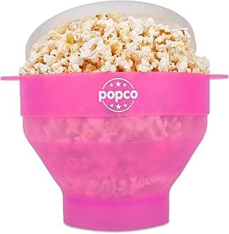 POPCO Silicone Microwave Popcorn Popper with Handles, Silicone Popcorn Maker, Collapsible Bowl Bpa Free and Dishwasher Safe - 15 Colors Available (Transparent Pink)