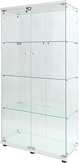 Modern 64.5'' Glass Display Cabinet in Clear with Lock and Lights, Lighted Curio Cabinet Collection Display Case, Floor Standing Showcase for Living Room Home Office