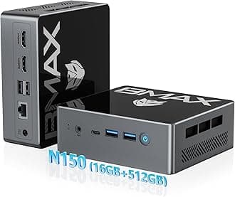 Bmax B4 Turbo Mini PC, Intel Processor N150 Up to 3.6GHz Beats N100/N95, 16GB DDR4 512GB SSD, USB 3.0/USB-C/Wi-Fi 5/BT 5.0 Micro Office Computers with 2 x HDMI 2.1 Support Dual 4K Display