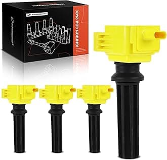 Ignition Coil Pack Compatible with Ford Escape 2.0L 2013-2019, Edge 2.0L 2012-2018, Mustang 2.3L 2015-2023 & Jaguar XE 2.0L Turbo 2017 & Land Rover LR2 2.0L 2013-2015 - Yellow, Set of 4