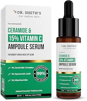 Dr. Sheth's Non-Irritating Ceramide & 15% Vitamin C Ampoule Serum| Reduces Dullness & Dark Spots| Brightens & Repairs Skin Barrier |For Advance Users| 99% Pure Grade Vitamin C |All Skin Types |30 ml