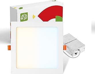 ASD LED Square Recessed Lighting 8 Inch | 2700K/3000K/3500K/4000K/5000K, 20W 70W Eqv | Ultra Thin Dimmable Ceiling Lights with J Box, Canless Wafer Downlight | Slim Panel Light - UL Energy Star 1 Pack