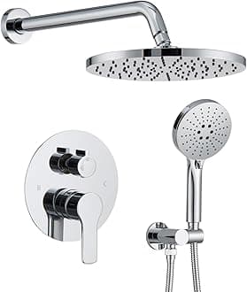 - Iriber Shower System Wall Mounted Shower Faucet Mixer Set with Luxury High Pressure Shower head and 3-Setting Handheld, Bathroom Shower Trim Kit Contain Pressure Balance Valve,Polished Chrome