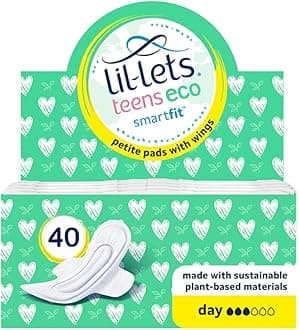 Teens Eco Day Pads X 40,Petite Towels For Girls & Teenagers,With Wings, Plant-Based Materials,Contains Sustainable Bamboo, Light to Medium Flow,First Periods, Vegan Friendly,1 Pack of 40 Pads