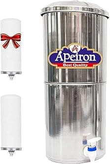 Apeiron Stainless Steel Non-Electric Candle Filter Water Filter With 1 Ceramic Candle With Brass Knob 16 Liter Capacity