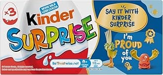 Kinder Surprise Chocolate Gift, Chocolate Eggs, Fine Milk Chocolate Shell with Milky White Lining, Contains Toys, Pack of 3 x 20g, Packaging May Vary