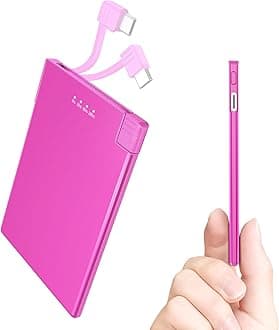 TNTOR Portable Charger with Built in USB-C Cable Ultra Slim Credit Card Size Power Bank for Pocket Wallet Battery Pack Compatible with iPhone 15 16 17 Series/Samsung/Google/Android etc