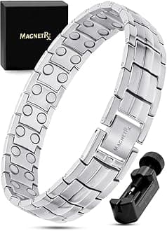 MagnetRX® Ultra Strength Magnetic Bracelet - Effective Stainless Steel Magnetic Bracelets for Men - Adjustable Bracelet Length with Sizing Tool for Perfect Fit (Silver)