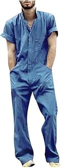 Mens Overalls Short Sleeve Zip Front One Piece Work Wear Coveralls Flight Suit Rompers Jumpsuit with Pockets