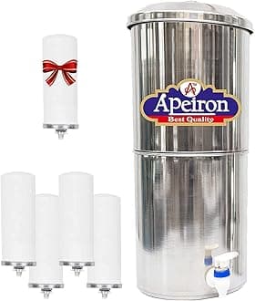 ApeironStainless Steel Non-Electric Water filter With 4 Ceramic Candles With Brass Knob 30 Liter Capacity