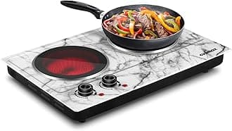 - Hot Plate, 1800W Double Burner Electric Hot Plate for Cooking, Dual Control Portable Infrared Stove Countertop Cooktop, Heat-up in Seconds, Stainless Steel White Marble
