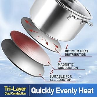 Aufranc 10-Piece Pots and Pans Set, Stainless Steel Cookware Set- Includes Ergonomic Handle Saucepans, Skillets, Dutch Oven, Stockpot, Steamer & More - Premium Pots and Pans for Home Chefs