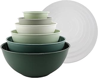 COOK WITH COLOR Mixing Bowls with Lids - 12 Piece Plastic Nesting Bowls Set includes 6 Prep Bowls and 6 Lids, Microwave Safe Mixing Bowl Set, Sage